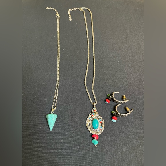 Chico's Jewelry - Turquoise & Silver Jewelry - Necklaces (2) & Earring (1)